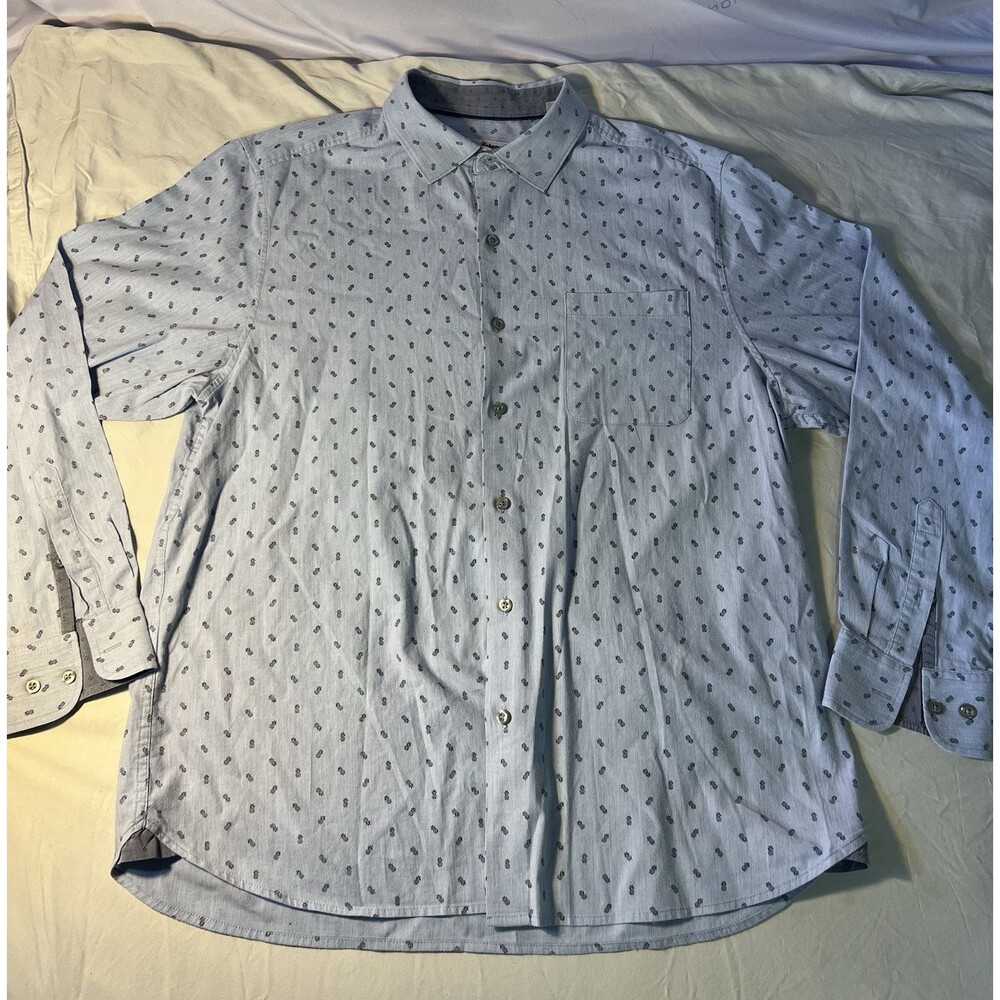 Tommy Bahama Long Sleeve Pineapple Blues Stretch Hawaiian Cotton Camp Shirt Sz L